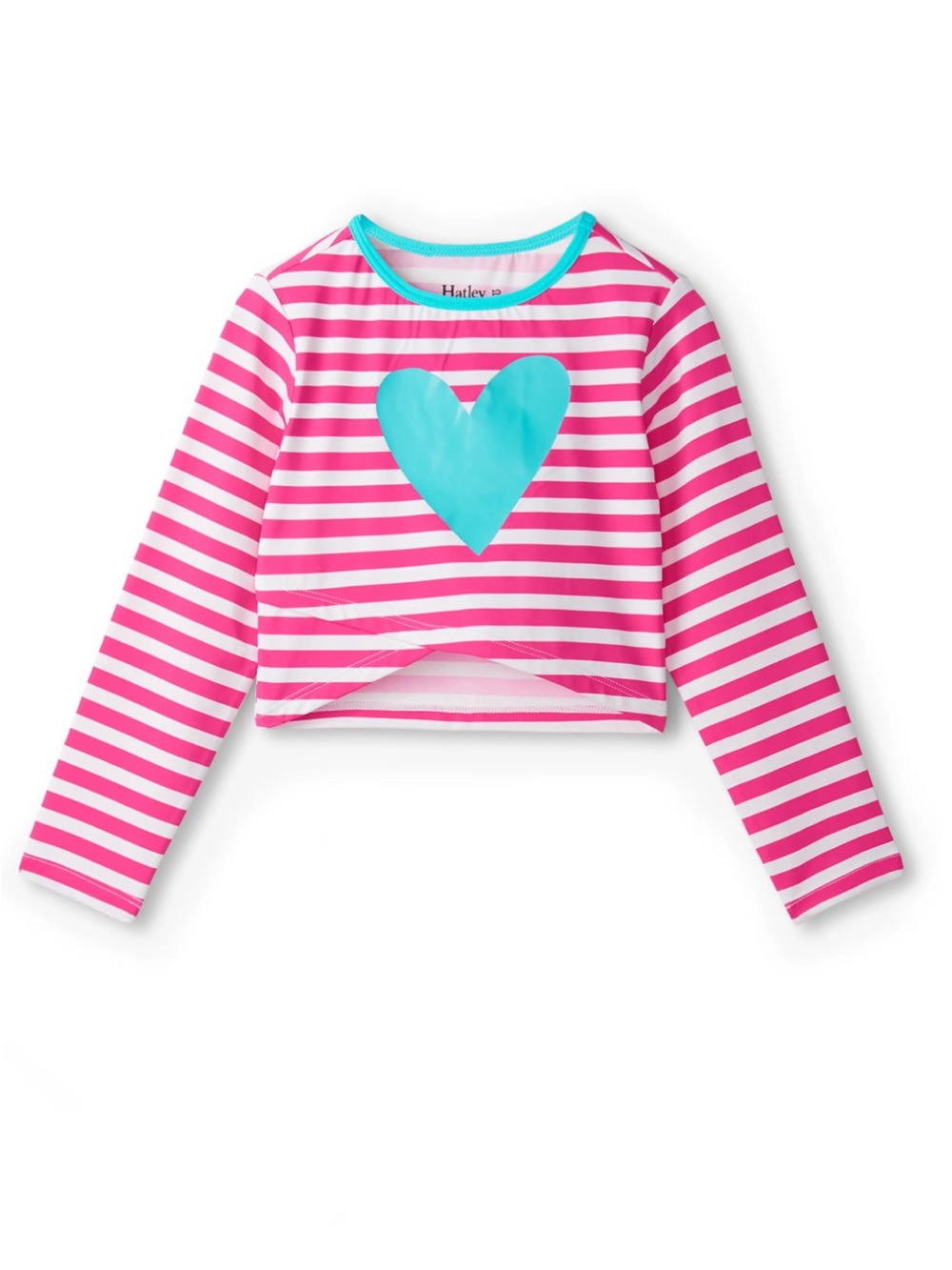 Hatley kids’ candy stripe heart long sleeve rash guard size 5 🩵